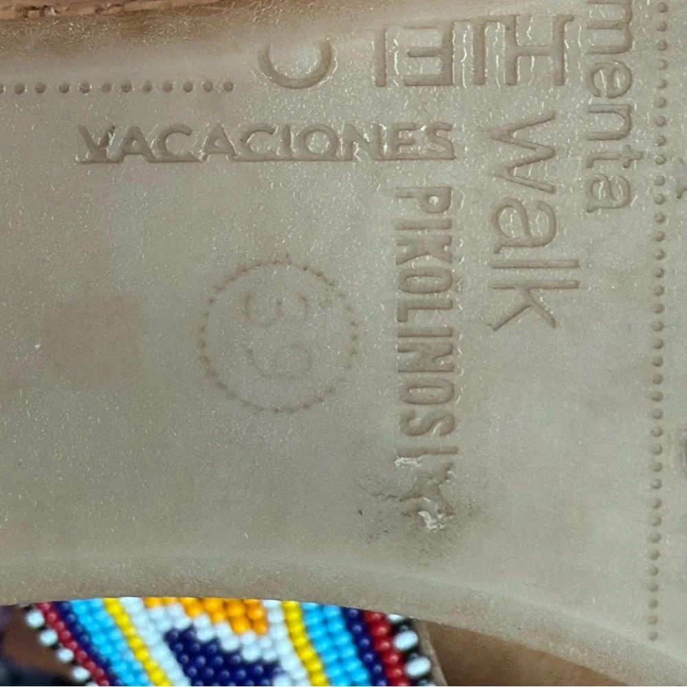 PIKOLINOS Multicolor Beaded Brown leather wedge Sandals women’s size 39 EU boho - Picture 11 of 11